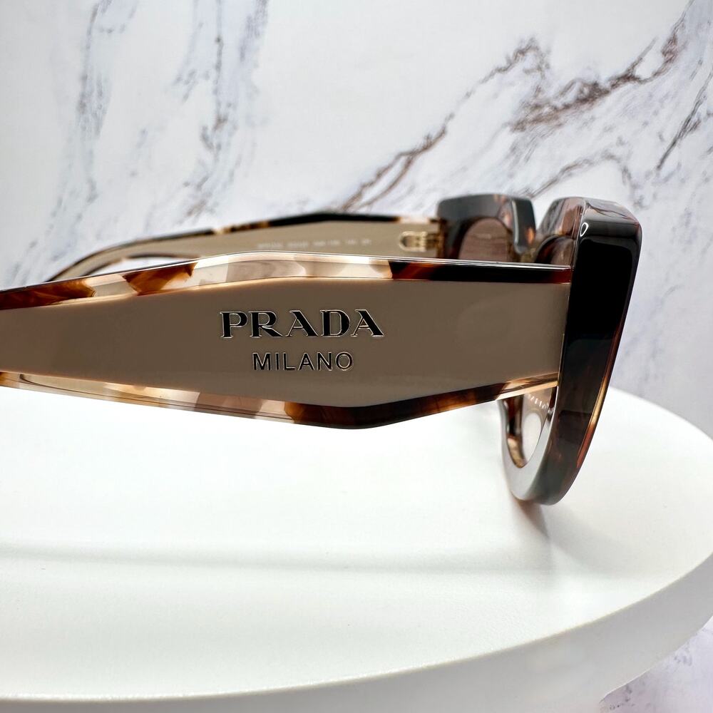 NEW PRADA Sunglasses Brown Tortoise Caramel Gold Symbole Oval Cat Eye Womens - Picture 9 of 16